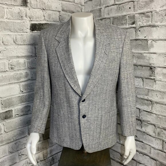 Vintage Tweed Blazer Sport Coat Mens 42 Short Blue Gray Union Made Old Money 90s - Picture 1 of 16